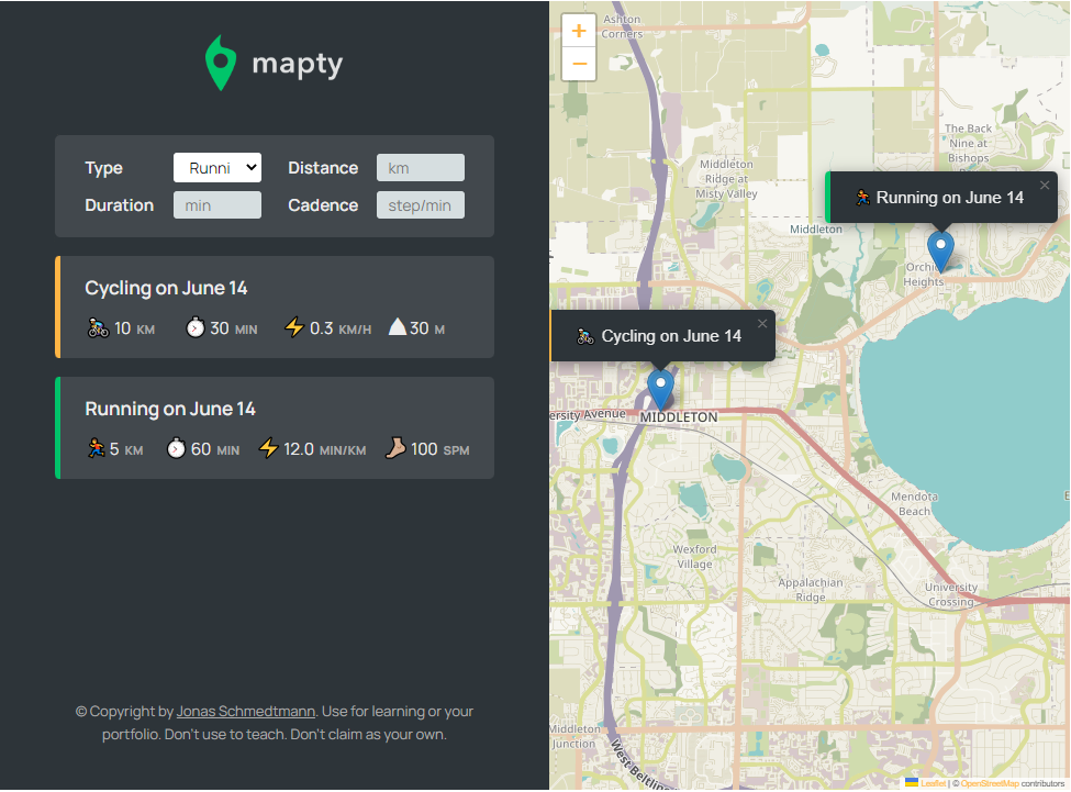 Mapty Application project